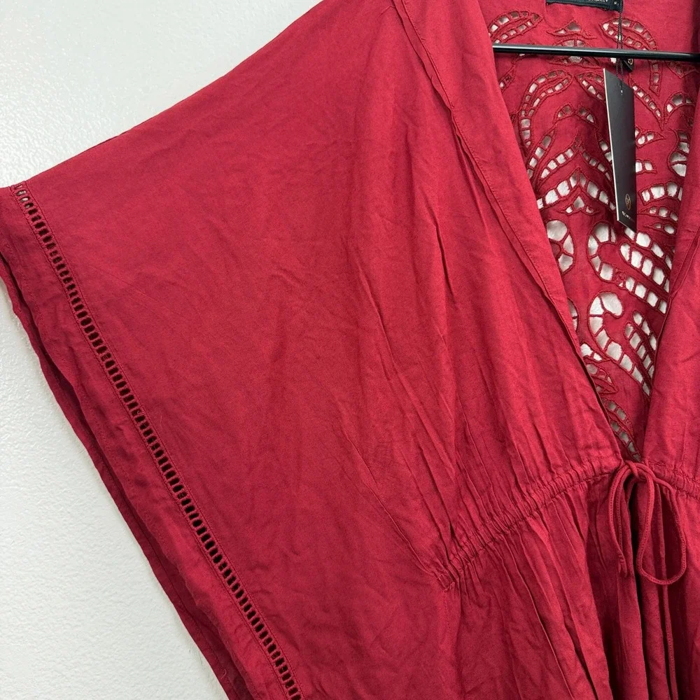 ViX Paula Hermanny Kimono Womens Medium Red Solid Embroidery Cover Up Swim